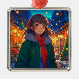 Ornement Carré Argenté Filles d'anime guirlandes de Noël 
