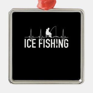 Ornement Carré Argenté Fisher Ice Fishing Hearbeat