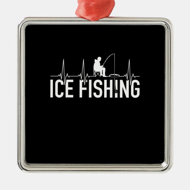 Ornement Carré Argenté Fisher Ice Fishing Hearbeat (Devant)