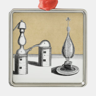 Ornement Carré Argenté Flacon d'alchimie de l'athée et fiole d'alambic