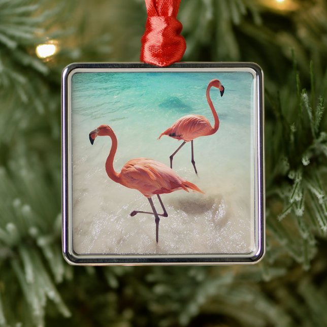 Ornement Carré Argenté Flamants roses (Arbre)