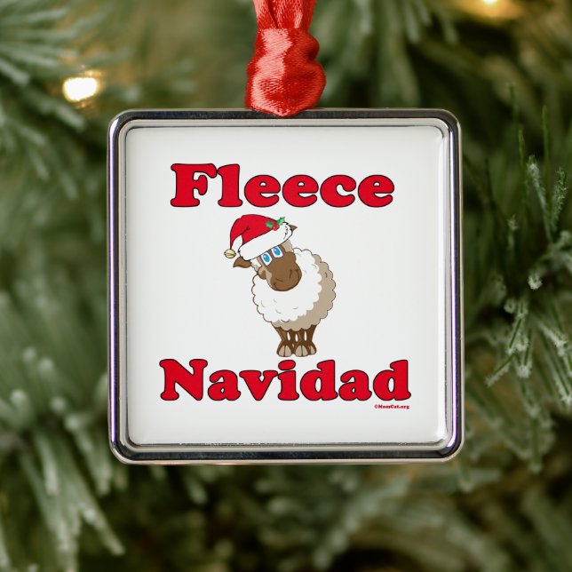 Ornement Carré Argenté Fleece Navidad Metal Ornament (Arbre)