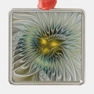Ornement Carré Argenté Fleur argentée dorée Fantastique Art fractal abstr