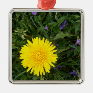 Ornement Carré Argenté Fleur de pissenlit