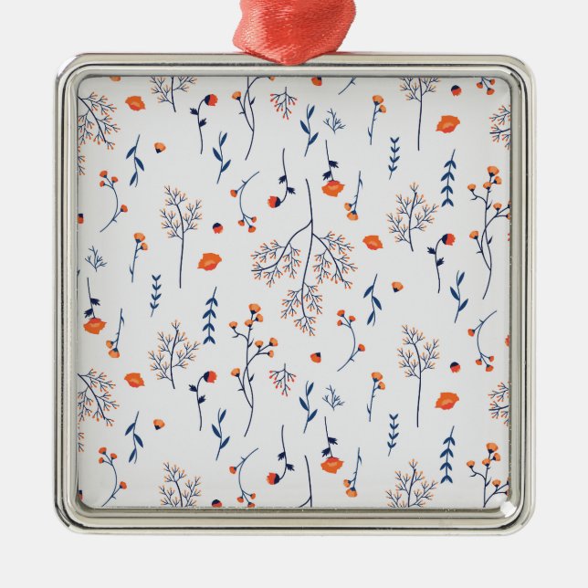 Ornement Carré Argenté Fleur Printemps Botanique Floral (Devant)