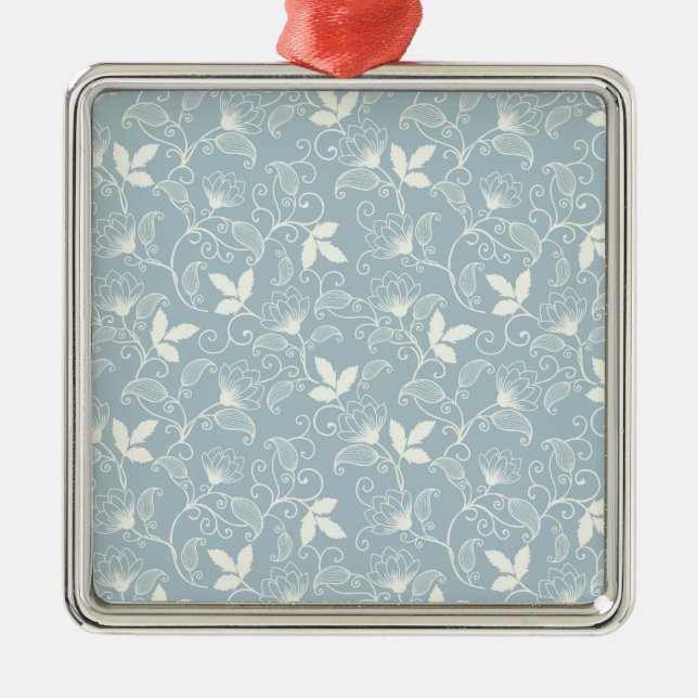 Ornement Carré Argenté Fleur Printemps Botanique Floral (Devant)