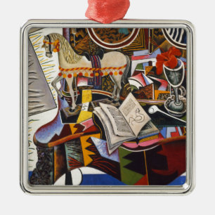 Ornement Carré Argenté Fleur rouge de tuyau de cheval par Joan Miro