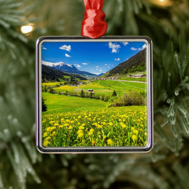 Ornement Carré Argenté Fleurs | Canton des Grisons de Dandelion, Suisse (Arbre)