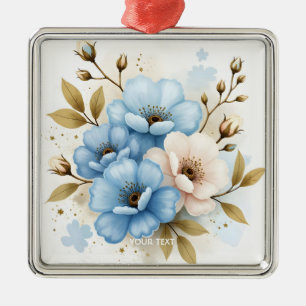 Ornement Carré Argenté Fleurs de fantaisie mignonnes aquarelle pastel