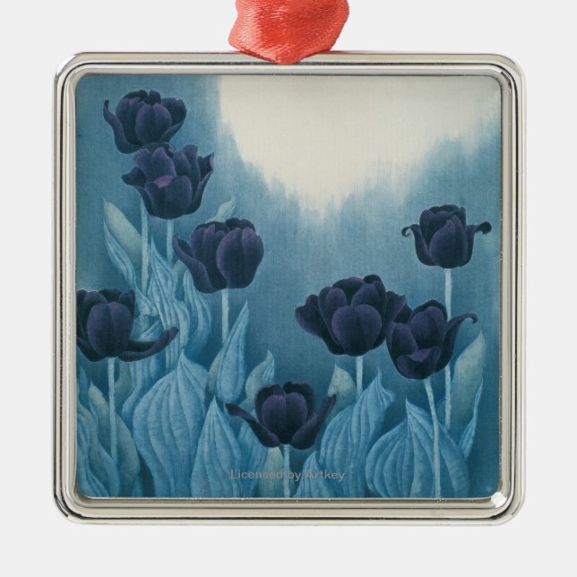 Ornement Carré Argenté Fleurs foncées (Devant)