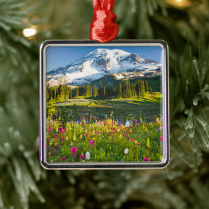 Ornement Carré Argenté Fleurs   Mt. Rainier Fleurs sauvages