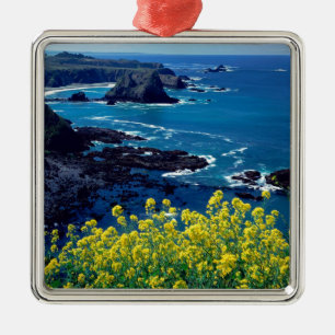 Ornement Carré Argenté Fleurs sauvages Pacifiques Mendocino de littoral