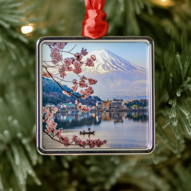 Ornement Carré Argenté Fleurs | Spring Cherry Blossoms Japon (Arbre)