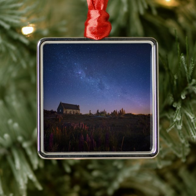 Ornement Carré Argenté Fleurs | Voie Lactée Nouvelle-Zélande (Arbre)