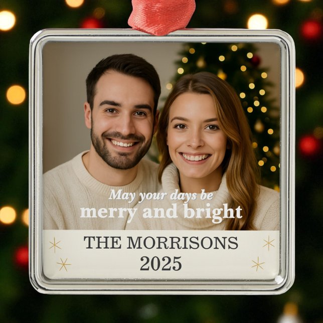 Ornement Carré Argenté Flocon de neige moderne Neutre & Gold Family (Créateur téléchargé)