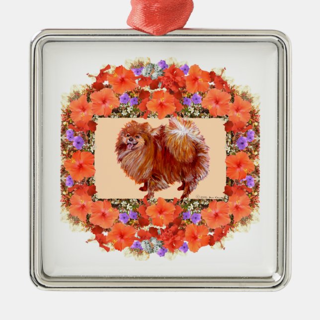 Ornement Carré Argenté Floral de Poméranie (Devant)