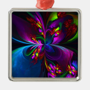 Ornement Carré Argenté Floral moderne Art Abstrait Rouge Bleu Motif #15