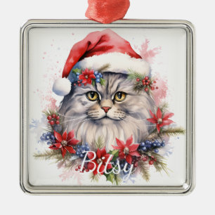 ORNEMENT CARRÉ ARGENTÉ FLUFER NOËL VACANCES CHAT FACE