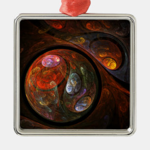 Ornement Carré Argenté Fluides Connection Abstract Art Square