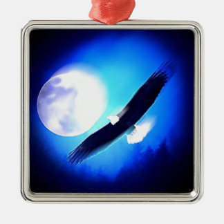 Ornement Carré Argenté Flying Eagle & Moon