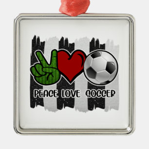 Ornement Carré Argenté Football Paix et Amour