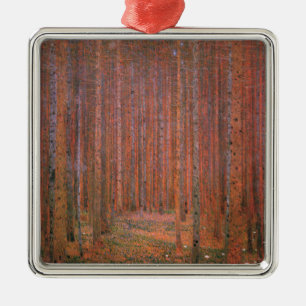 Ornement Carré Argenté Forêt de sapins de Gustav Klimt Tannenwald Arbres