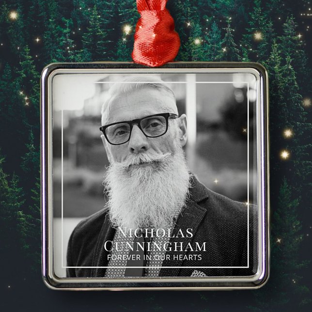 Ornement Carré Argenté Forever In Our Hearts Photo Memorial Keepsaké (Créateur téléchargé)