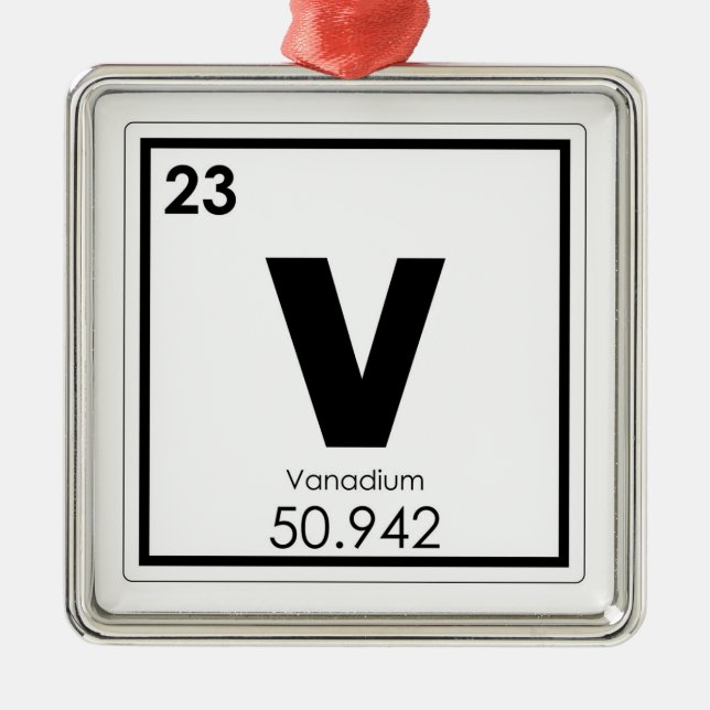 Ornement Carré Argenté Formule chimique du symbole du vanadium (Devant)