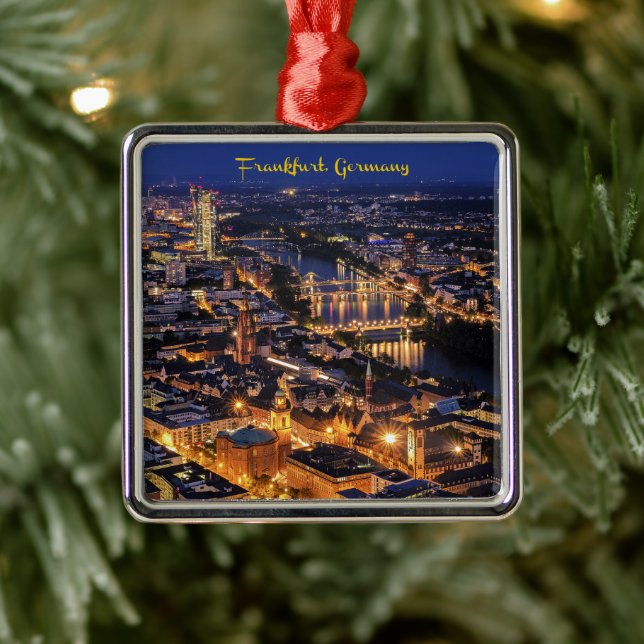 Ornement Carré Argenté Francfort, Allemagne à Twilight (Arbre)