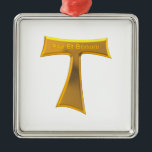 Ornement Carré Argenté Franciscan Tau<br><div class="desc">Franciscan Tau Cross Pax Et Bonum Or Metallic. N'hésitez pas à modifier la couleur de l'arrière - plan et/ou d'autres options via les outils de personnalisation de Zazzle.</div>