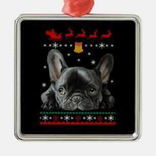 Ornement Carré Argenté French Bulldog   Merry Christmas With Frenchie