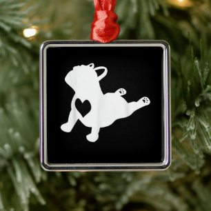 Ornement Carré Argenté French Bulldog Yoga Pose Amour Coeur Cadeau