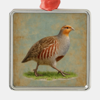 Ornement Carré Argenté French Partridge design Christmas tree decoration