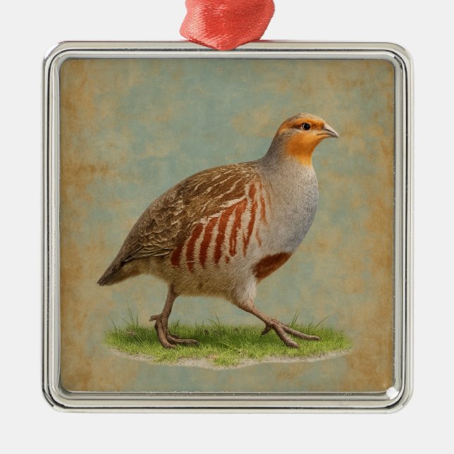 Ornement Carré Argenté French Partridge  design Christmas tree decoration (Devant)