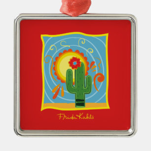 Ornement Carré Argenté Frida Kahlo Cactus Graphic