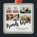 Ornement Carré Argenté Friends Forever Photo Collage Cadeau personnalisé<br><div class="desc">"Friends Forever Custom Photo Collage Ornament" - la façon parfaite de chérir vos souvenirs les plus chers avec vos plus chers amis.</div>
