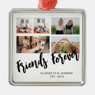 Ornement Carré Argenté Friends Forever Photo Collage Cadeau personnalisé