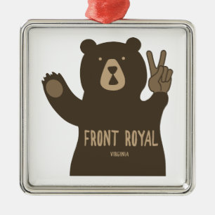 Ornement Carré Argenté Front Royal Virginia Peace Bear