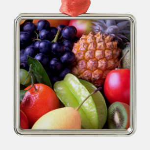 Ornement Carré Argenté Fruits Tropicaux