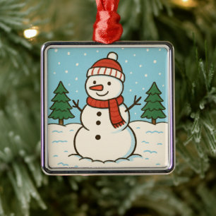 Ornement Carré Argenté Fun Snowman mignon Noël