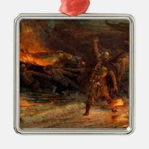 Ornement Carré Argenté Funérailles d'un viking (par Frank Dicksee)