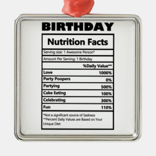 Ornement Carré Argenté Funky Birthday Nutrition Facts Carte postale