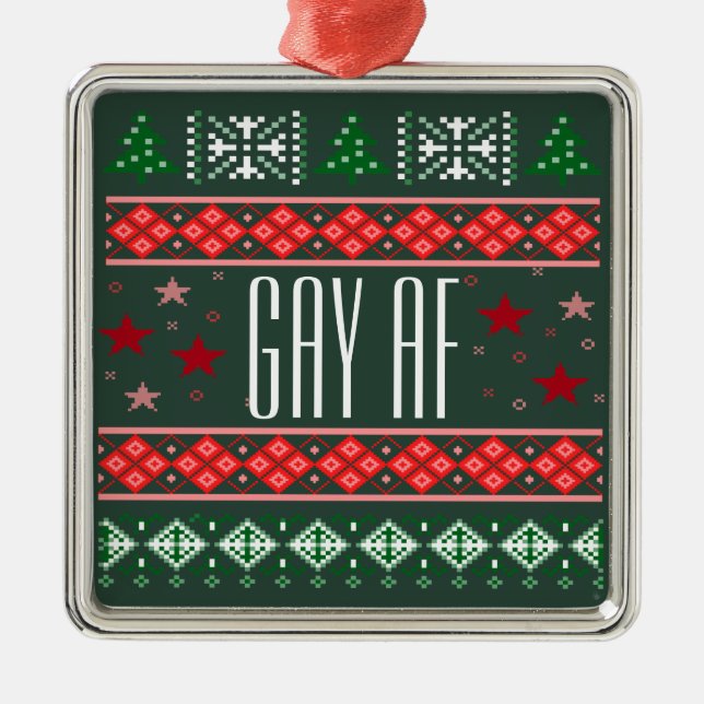 Ornement Carré Argenté Funky Gay AF Christmas LGBTQ+ (Devant)