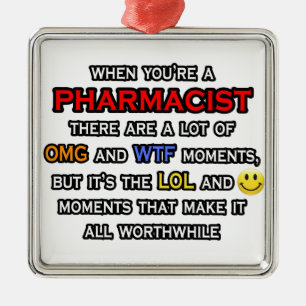 Ornement Carré Argenté Funny Pharmacien ... OMG WTF LOL