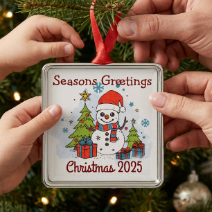 Ornement Carré Argenté FUNNY Rouge &Vert Noël 2024 Vintage
