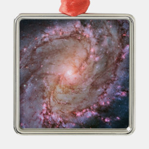 Ornement Carré Argenté Galaxie spirale M83 de l'espace rose