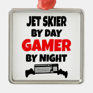 Ornement Carré Argenté Gamer Jet Skier