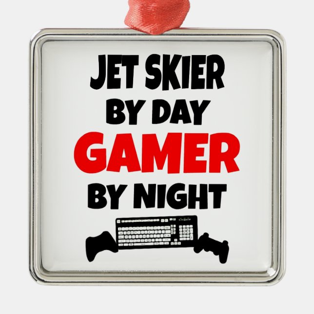 Ornement Carré Argenté Gamer Jet Skier (Devant)