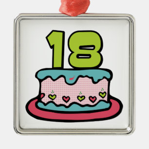 Ornement Carré Argenté Gâteau d'anniversaire 18 ans