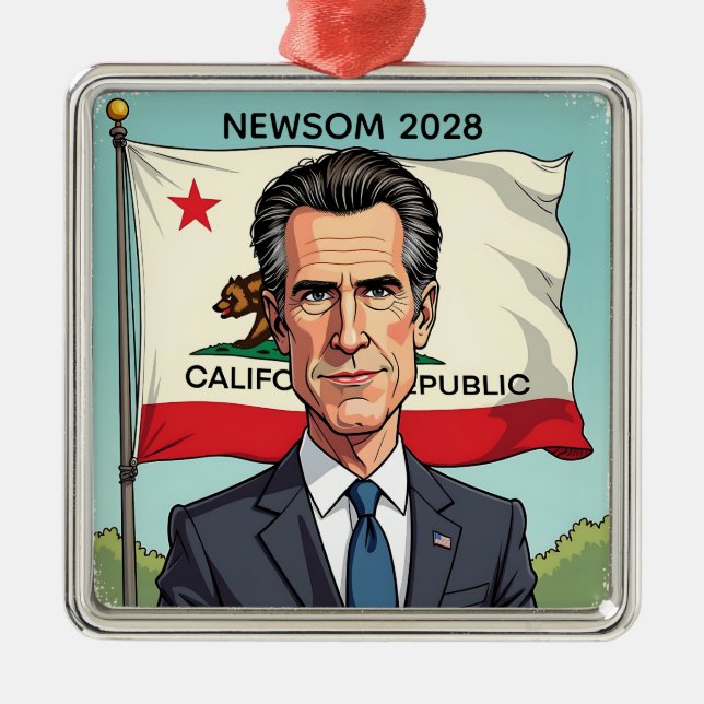 Ornement Carré Argenté Gavin Newsom pour les célébrations du président (Devant)